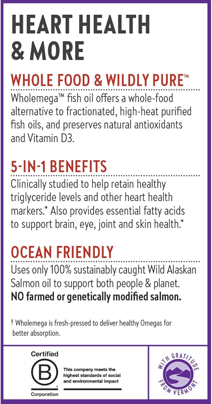 New Chapter Wholemega Fish Oil Supplement Omega-3 + D3 + 60 ct, 1000mg Softgels