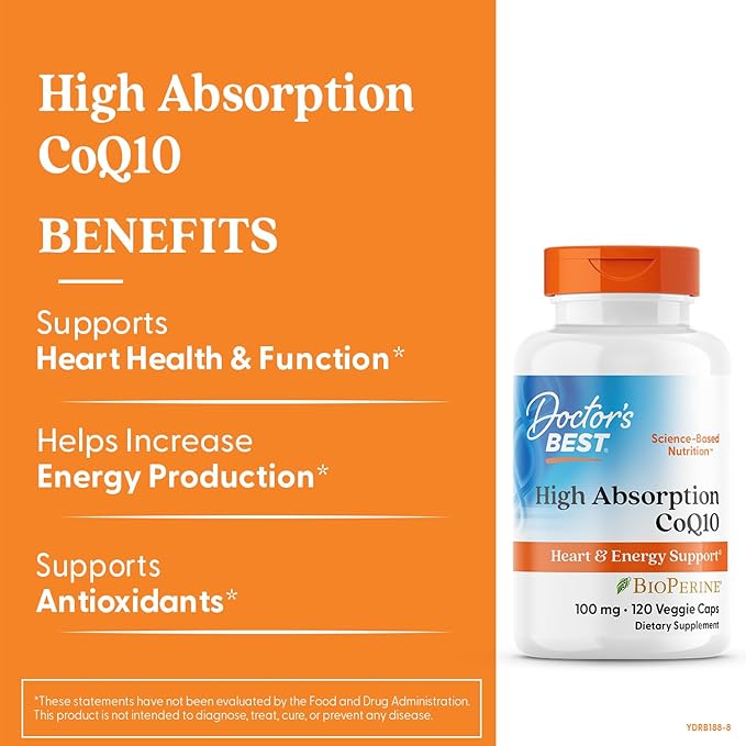 Doctor's Best High Absorption CoQ10 with Bioperine, Heart Health & Energy Production, Non-GMO, Gluten & Soy Free, Vegan, 100 Mg, 120 count