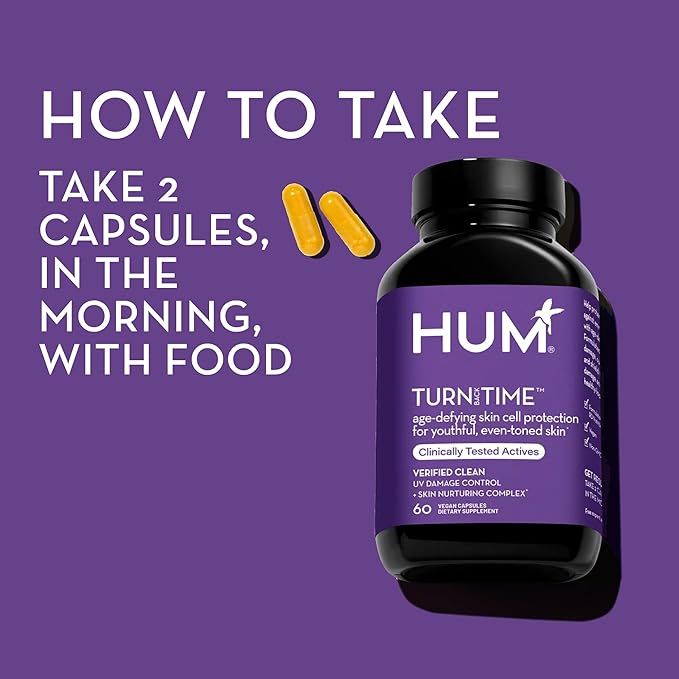 HUM Turn Back Time - Supplement for Youthful Skin with Tumeric, Green Tea Polyphenols & Lutein - Skin Anti Aging Capsules for Even Tone (60-Count)