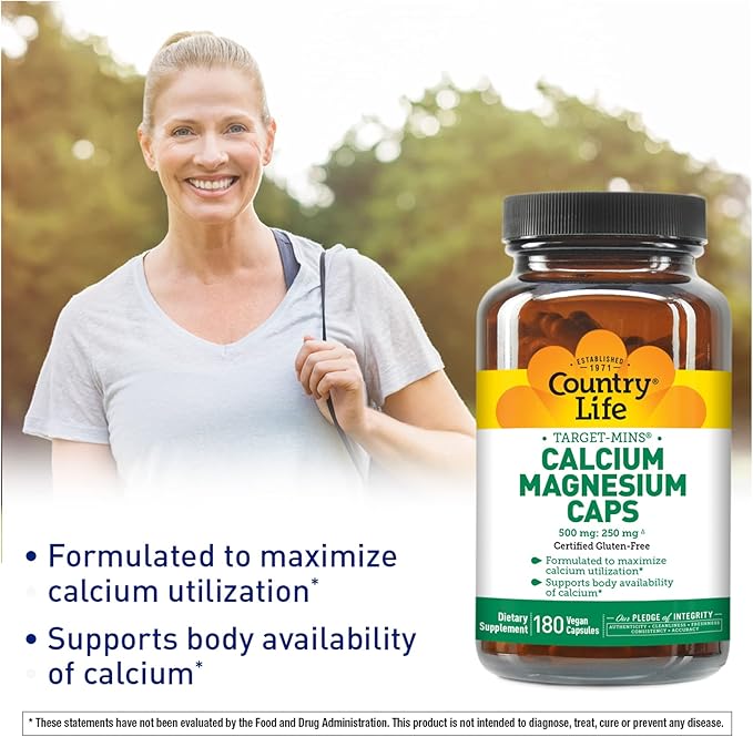 Country Life Target-Mins Calcium Magnesium Caps, 500mg: 250mg, 250mg, 180 180 Vegan
