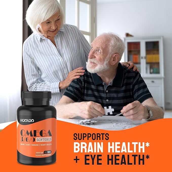 HOOLOO Omega 3 6 9 Fish 3600mg, Burpless 180 Softgels,Triple