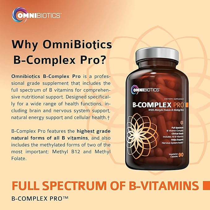 OmniBiotics Vitamin B Complex PRO B12, Methyl (B1, B2, B2, B3, B3, B5, B5, B6, B6, B7, B7, B8, B8, B9, B9, B12) B12) | 90 Vegan