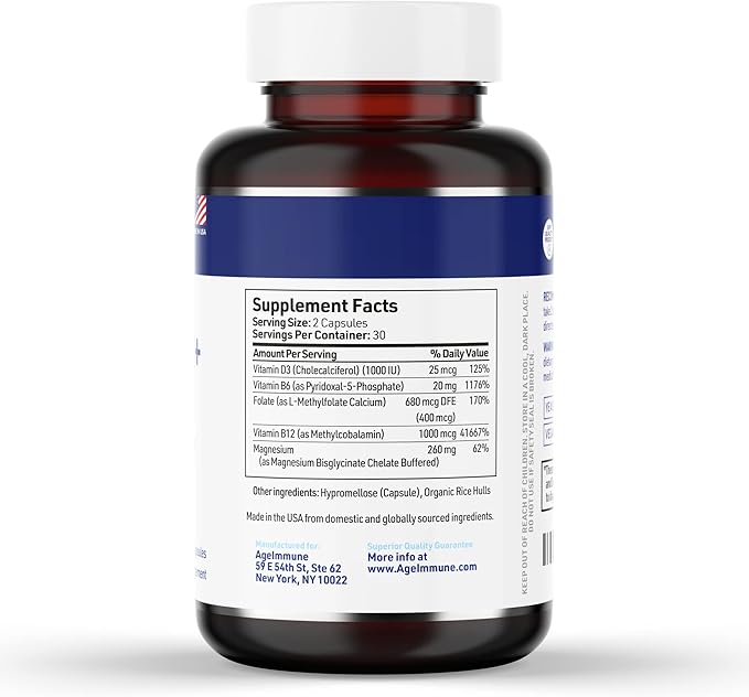 Vitamin B Complex 60 Capsules B6 20mg 20mg D3 D3 1000IU 1000IU Magnesium 260mg Methyl B12 1000mcg 1000mcg and 600mcg DFE.