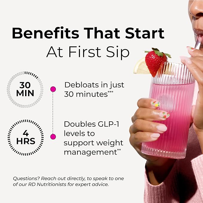 HUM Flatter Me Fiber Supplement for Women & Men, Prebiotics & Digestive Enzymes to Support Weight & Bloating, Digestive & Gut Health, Fiber Powder Drink Mix, Strawberry Lemon, 10 Servings