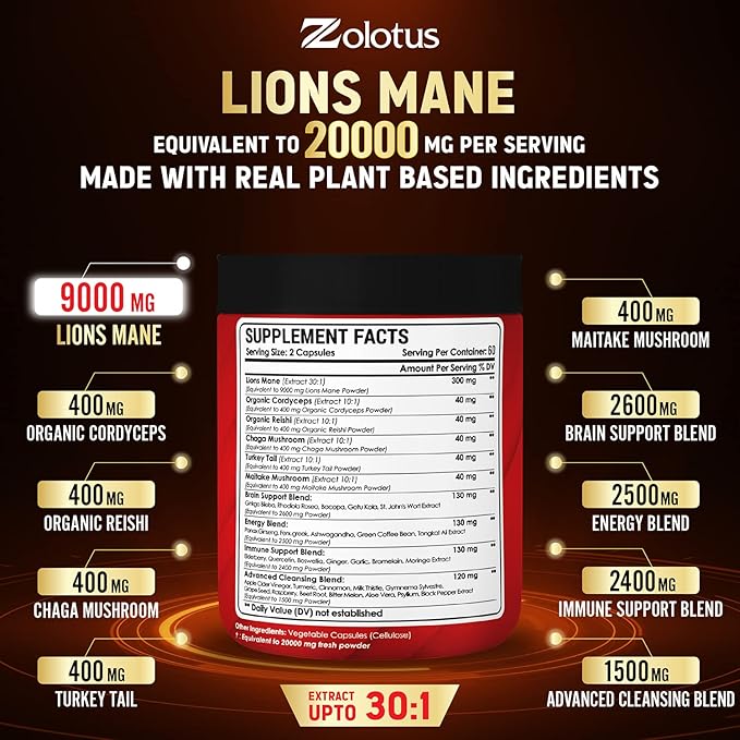 35 in 1 Lions Mane Mushroom 20000mg, with (120 Capsules)