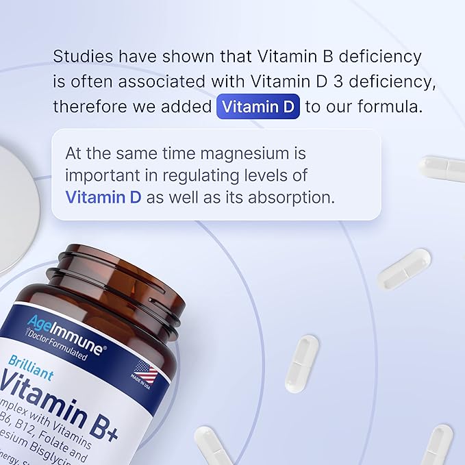Vitamin B Complex 60 Capsules B6 20mg 20mg D3 D3 1000IU 1000IU Magnesium 260mg Methyl B12 1000mcg 1000mcg and 600mcg DFE.