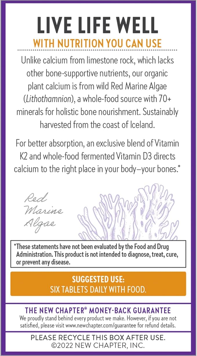 New Chapter Calcium Supplement D3+K2, 70+ 70+ Trace 120 ct