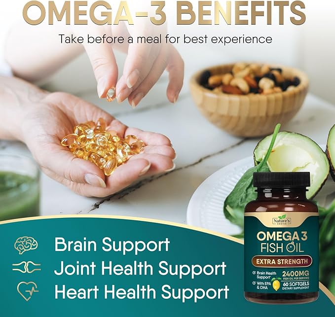 Triple Strength Omega 3 Fish Oil 2400 mg Omega-3 Supplements, 60 Softgels