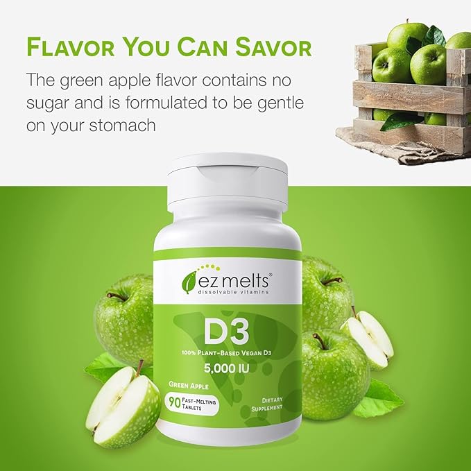 EZ Melts Dissolvable Vitamin D3 5,000 IU, Sugar-Free, 3-Month Supply - 1 Pack