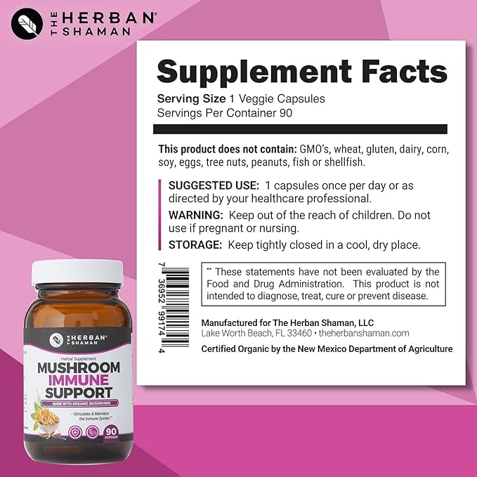 Mushroom Supplement Immune Support (90 Capsules)