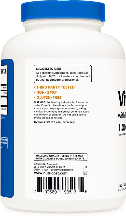 Nutricost Vitamin C with Rose Hips 1025mg, 240 240 Capsules (2 Bottles)
