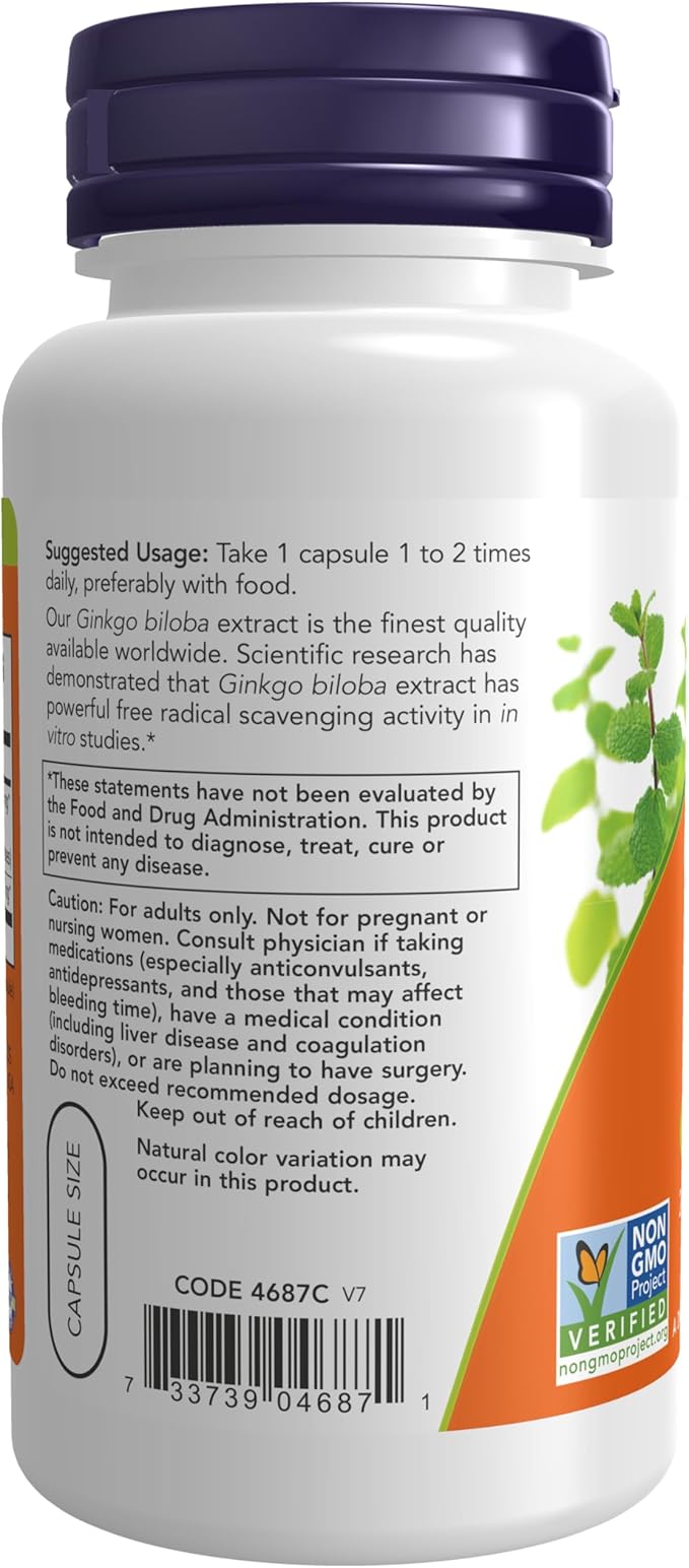 NOW Supplements, Ginkgo Biloba 60 mg, 24% Standardized 120 Veg