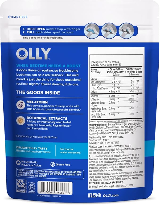 OLLY Kids Sleep Gummy, 0.5mg Melatonin, 60 Count