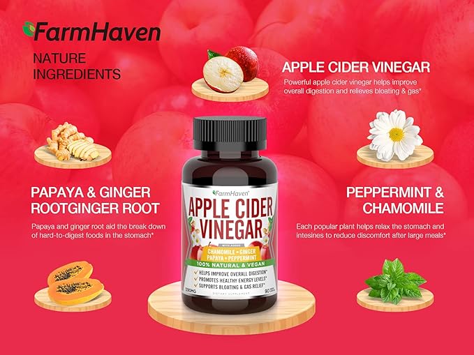 FarmHaven Apple Cider Vinegar Capsules 1390MG, Apple