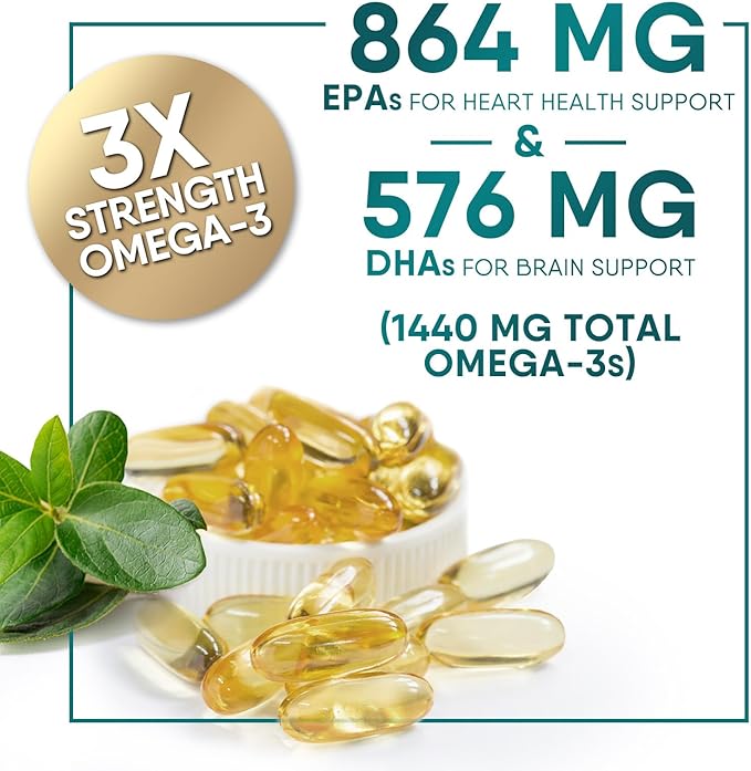 Triple Strength Omega 3 Fish Oil 2400 mg Omega-3 Supplements, 120 Softgels