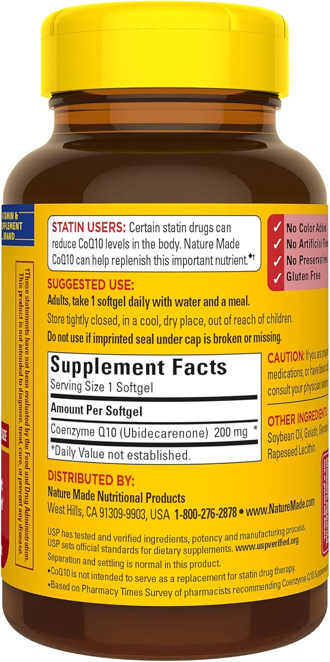 Nature Made CoQ10 200mg, Dietary Supplement 80 Softgels, 80 Day