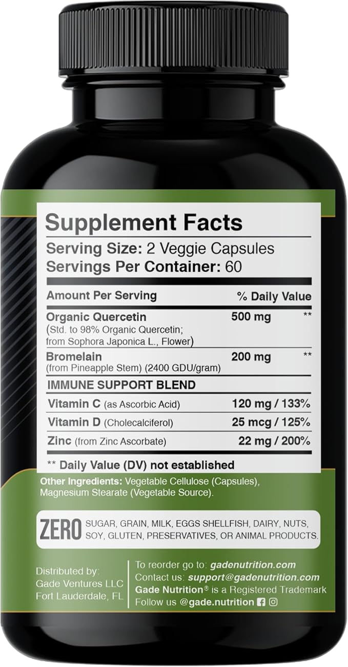 Organic quercetin, Quercetin with Bromelain, quercetin 500mg, quercetin d3, zinc