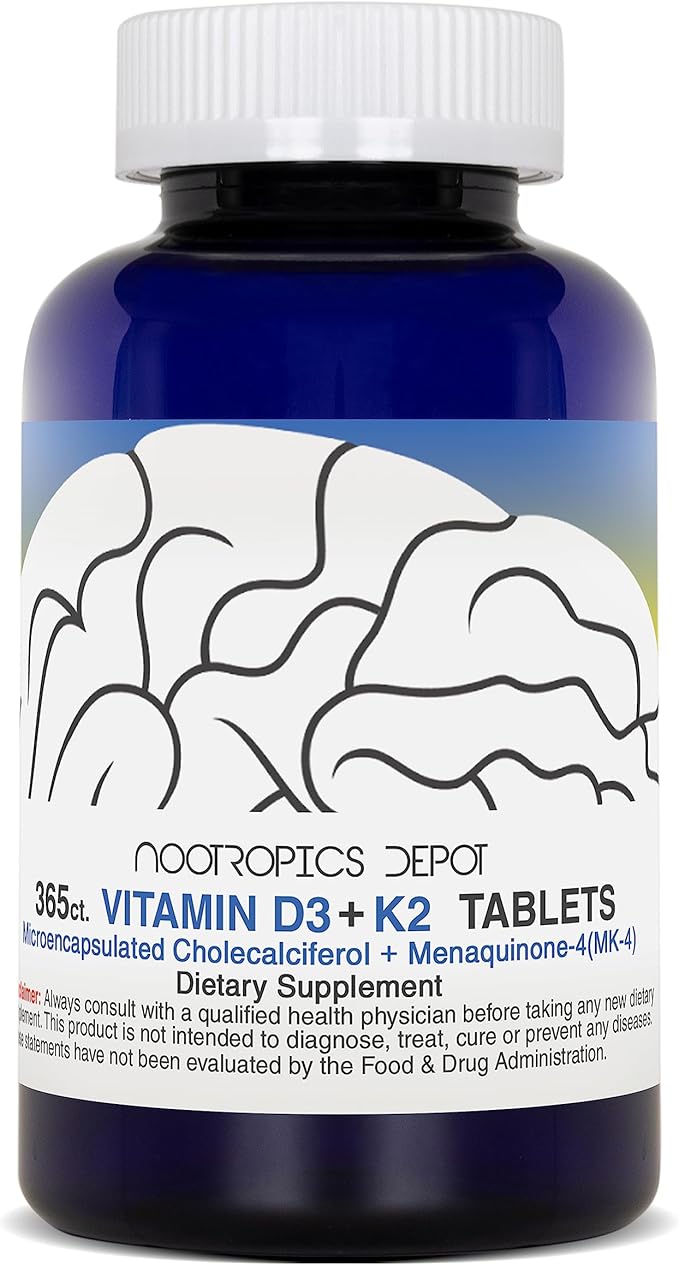 Nootropics Depot Vitamin D3 + K2 365 Count Menaquinone-4 (MK-4) (MK-4) |