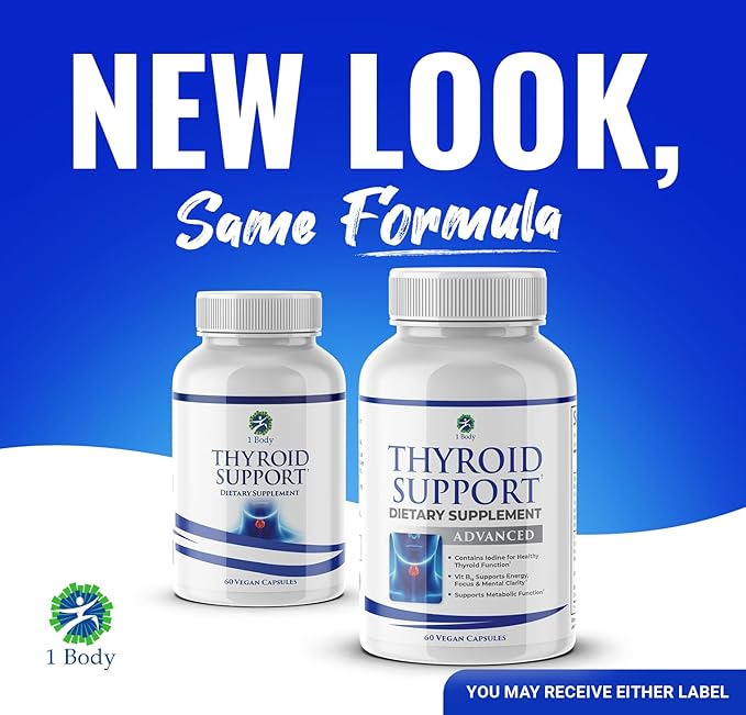 1 Body Thyroid Support Supplement with Iodine B12 Complex, 30 Day