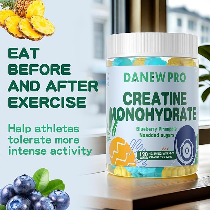 Creatine Monohydrate Gummies 5000mg for Men & Women, Creatine Monohydrate for Muscle Strength, Muscle Builder, Energy Boost, Pre-Workout Supplement(120 Count)-Blueberry Pineapple Flavor.