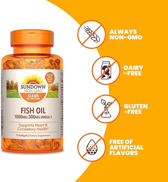 Sundown Fish Oil 1000 mg, Supports 72 Softgels
