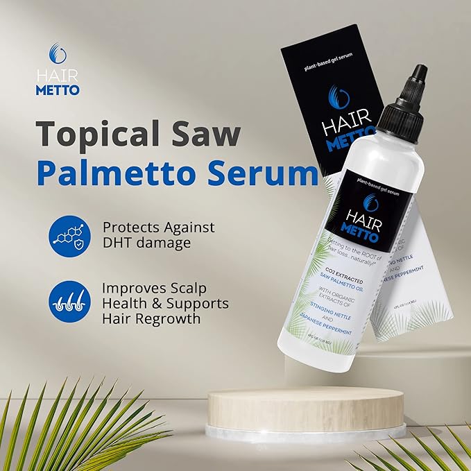 HAIRMETTO Serum for Hair Loss and Regrowth with Saw Palmetto, Stinging Nettle, Rosemary Oils, Peppermint Scent, Unisex,4oz