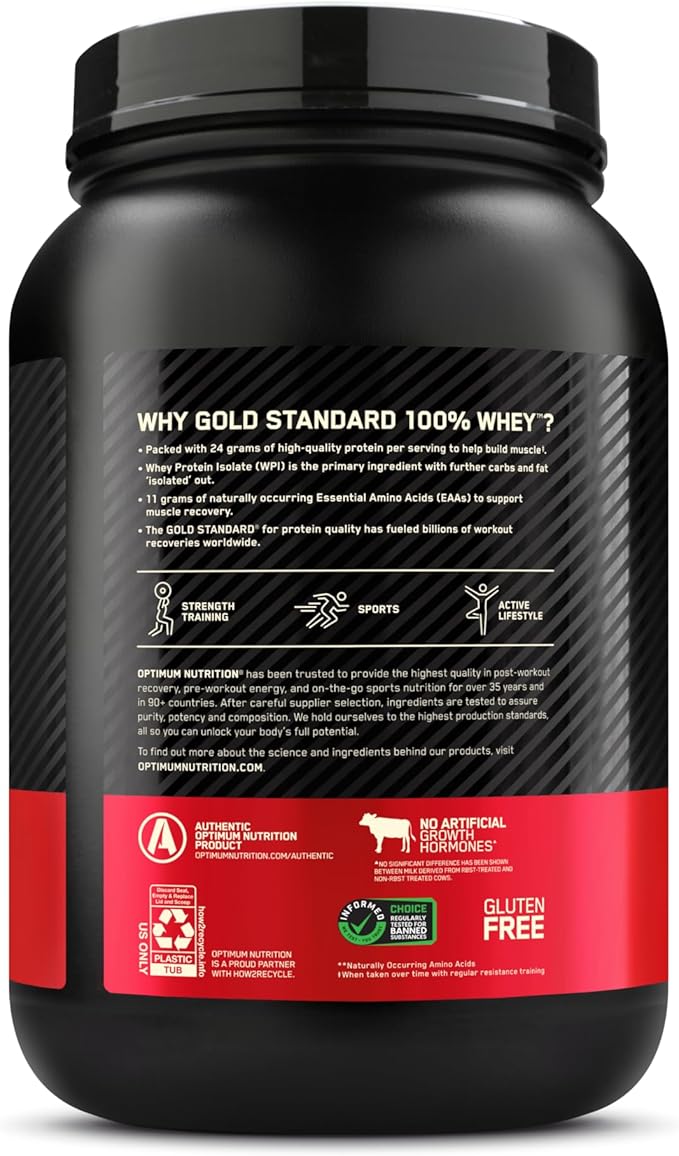 Optimum Nutrition Gold Standard 100% Whey Protein Powder, Vanilla Ice Cream, 2 Pound (Packaging May Vary)