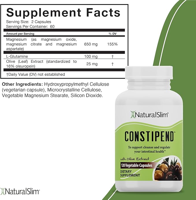 NaturalSlim Constipend - Laxative for Constipation Relief, Colon Regulation, Stool Softener with Olive Extract - 120 Capsules (2 Pack)