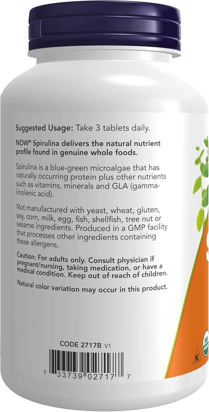 NOW Spirulina Double Strength, 1000 mg Organic 240 Tablets