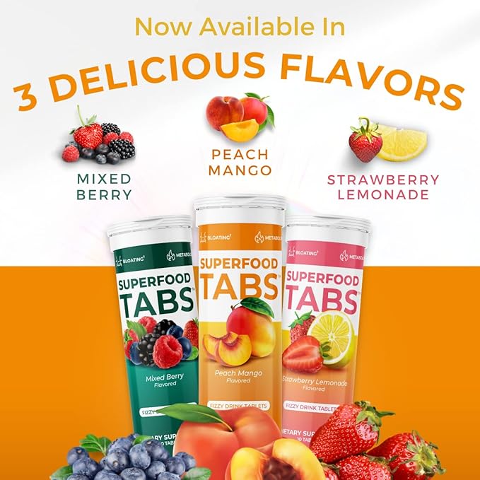 skinnytabs Anti-Bloat Cleanse Drink with 15 Superfoods | Supports Digestion, Energy & Cravings | Vegan, Non-GMO | 30 Effervescent Tabs ā Peach Mango Flavor