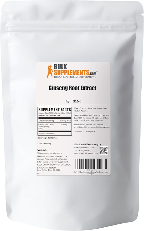 BulkSupplements.com Ginseng Root Extract Powder 1000mg per 1kg (2.2 (2.2 lbs) 1)