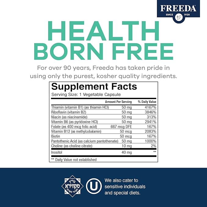 FREEDA Vitamin B Complex B-50 - B1 Vitamin B2 Vitamin B3 Vitamin B6 Vitamin B12 Plus 100 Capsules
