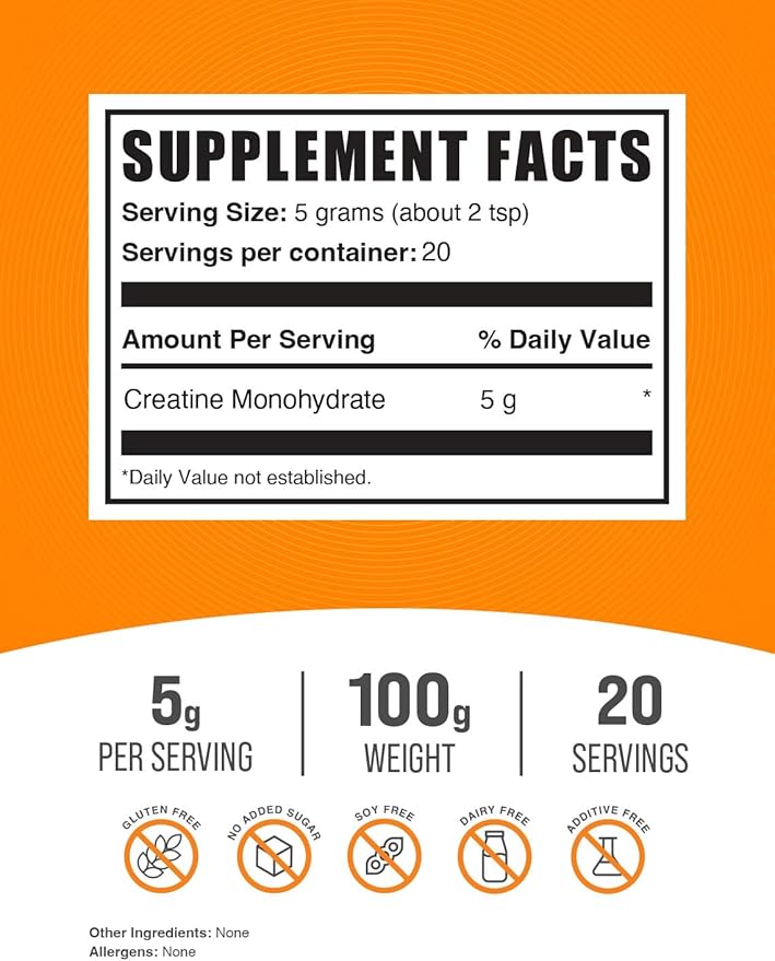 BulkSupplements.com Creatine Monohydrate Powder 5g (5000mg) (5000mg) per 100g (3.5 (3.5 oz) 1)