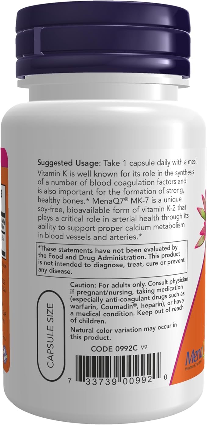 NOW Supplements, MK-7 Vitamin K-2 100 60 Veg