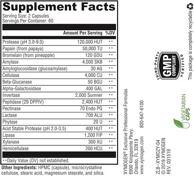XYMOGEN XymoZyme - Vegan Digestive Enzymes (120 Capsules)