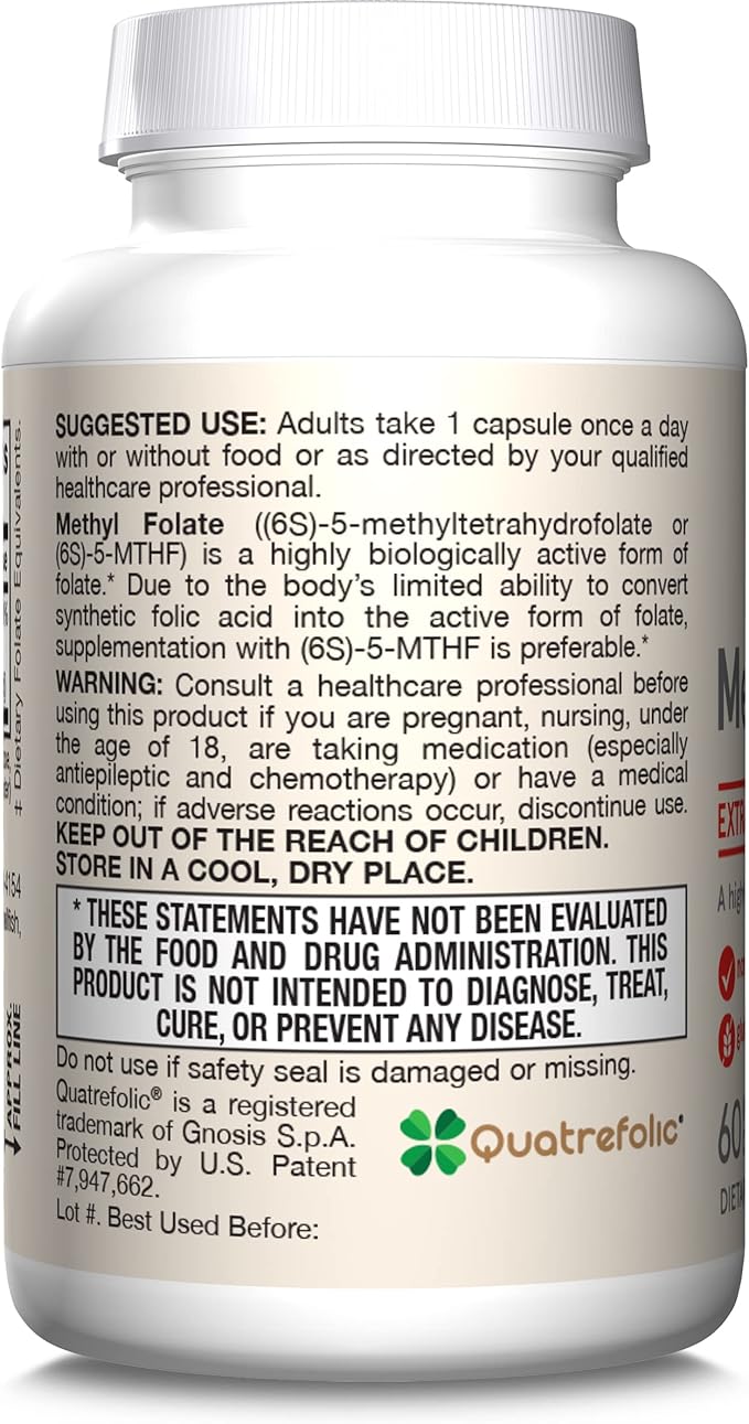 Jarrow Formulas Extra Strength Methyl Folate 400 mcg, 60 Veggie 60 Day