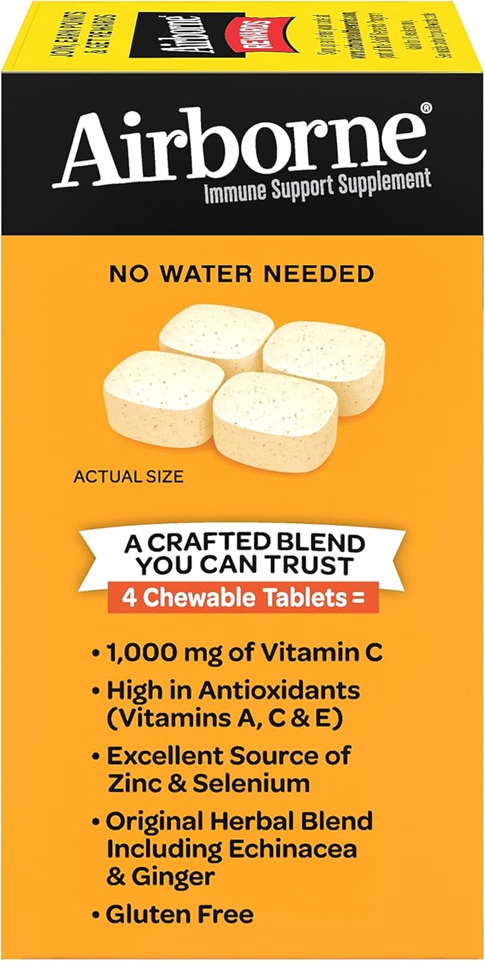 Airborne 1000mg Chewable Tablets with Zinc, 96 Tablets,