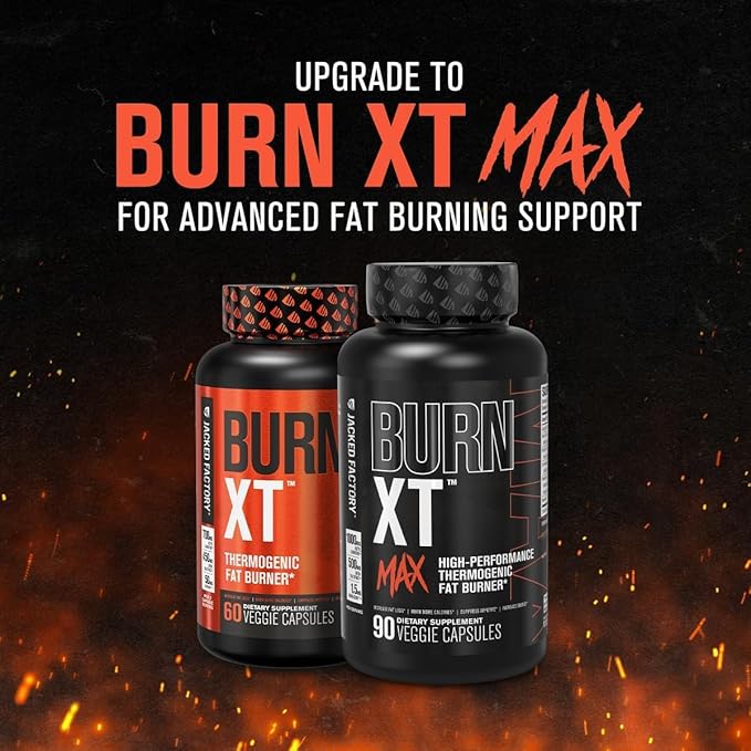 Jacked Factory Burn-XT for Men & Women - Improve Focus & Increase Energy - Premium Acetyl L-Carnitine, Green Tea Extract, Capsimax Cayenne Pepper, & More - 30 Natural Veggie Pills