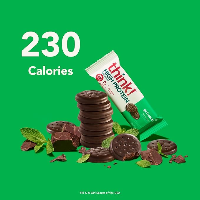 think! Protein Bars, High Protein Snacks, Gluten Free, Kosher Friendly, Girl Scouts Thin Mint, Nutrition Bars, 2.1 Oz per Bar, 10 Count (Packaging May Vary)