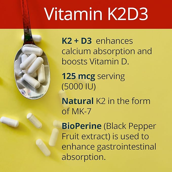Dr. Boz - K2+D3 Capsules [66 K2 (MK-7) (MK-7) + D3 with 5000iu (D3) (D3) - 400iu (K2) (K2)