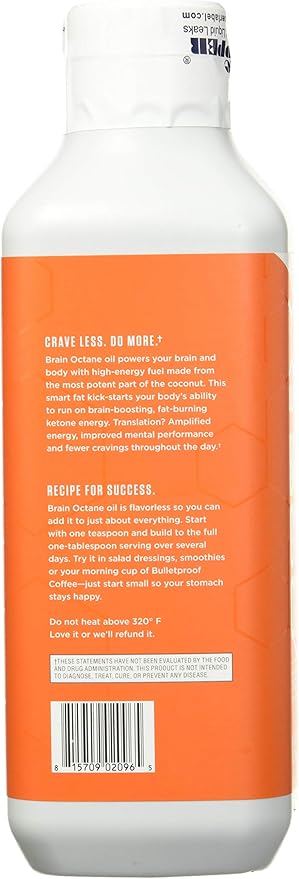 Bulletproof Brain Octane C8 MCT Oil, 32 Ounces, Keto Supplement for Sustained Energy and Fewer Cravings