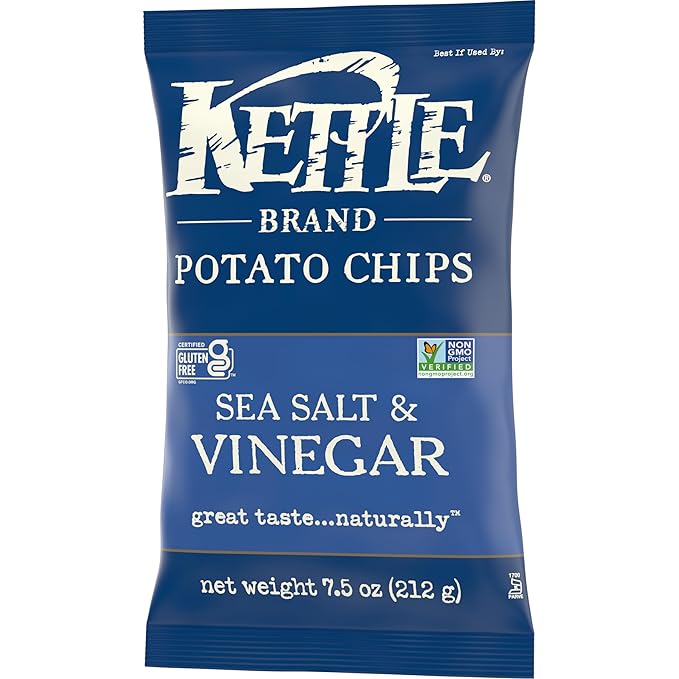 Kettle Brand Sea Salt and Vinegar Kettle Potato Chips, Gluten-Free, Non-GMO, 7.5 oz Bag