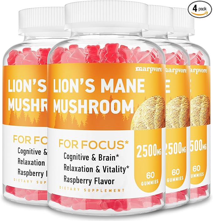 Lions Mane Gummies, Lions Mane Extract to 2500mg, Mushroom Gummies for Adults, Immune & Relaxation, with Lions Mane, Ashwagandha & B12, 240 Gummies