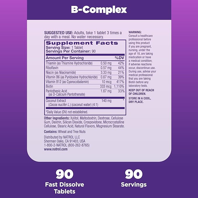 Natrol Fast Dissolve B-Complex, Dietary Supplement 90 Tablets, 30 Day