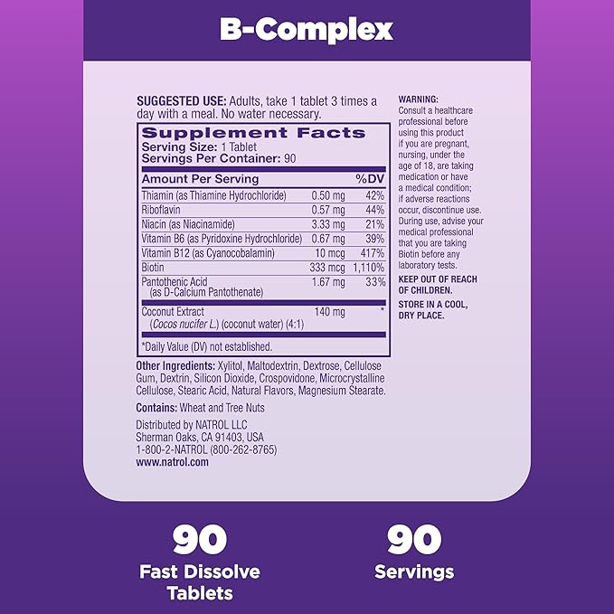 Natrol Fast Dissolve B-Complex, Dietary Supplement 90 Tablets, 30 Day