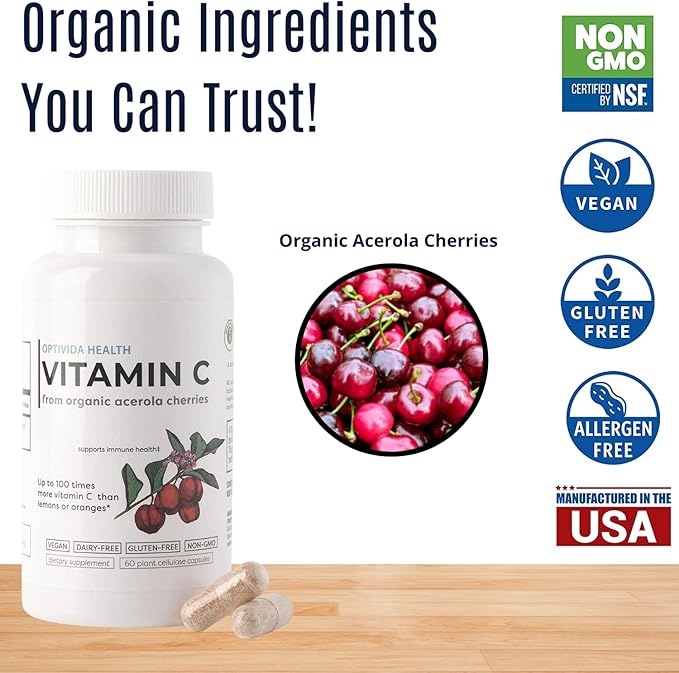 OPTIVIDA Vitamin C Plant-Based Complex: Natural 60 Serv.