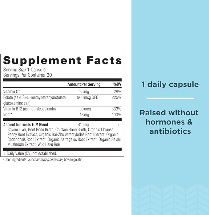 Iron Supplement by Ancient Nutrition, 18mg 30 Capsules