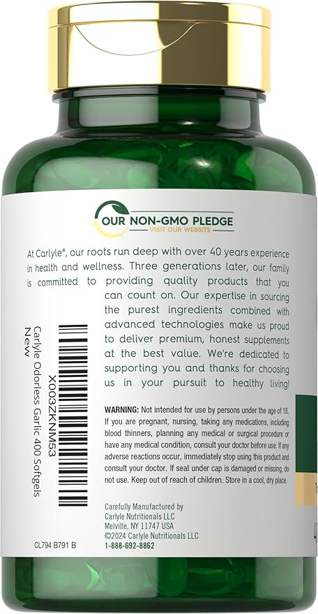 Carlyle Odorless Garlic Extract 3600mg Softgels 400 Count