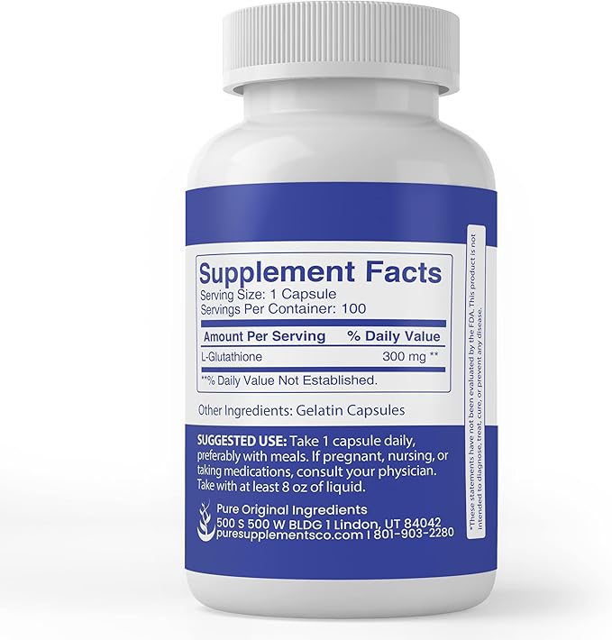 PURE ORIGINAL INGREDIENTS L-Glutathione, (100 Capsules)