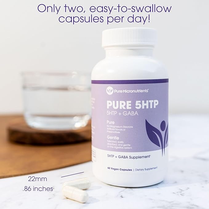 Pure 5-HTP (5-Hydroxytryptophan) Plus GABA Supplement 60 Veggie